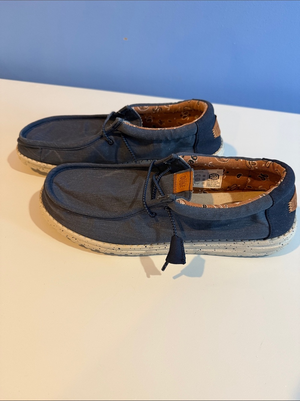 Hey Dude Wally Washed Canvas Slip-On Loafers with Speckled White Sole Men’s 11